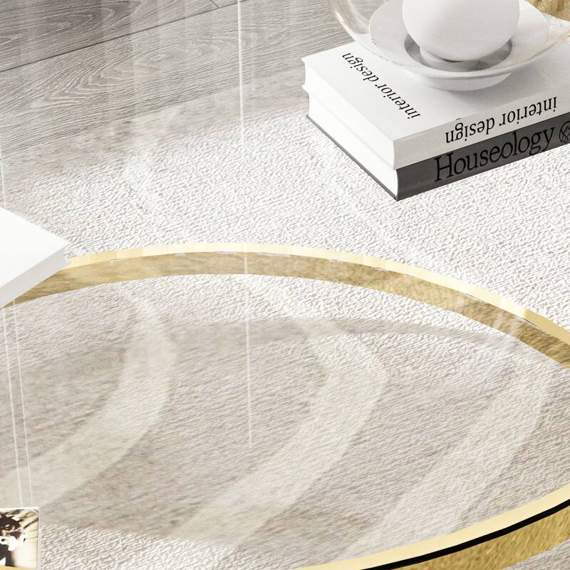 Modern Gold & Steel Round Coffee Table with 8mm Tempered Glass for Living Room