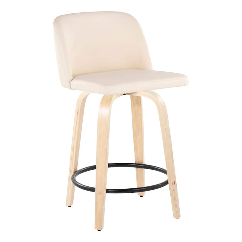 Carson Carrington Vallberga 24" Counter Stool with Natural Wood Base (Set of 2) - Cream Faux Leather/Round Black Footrest