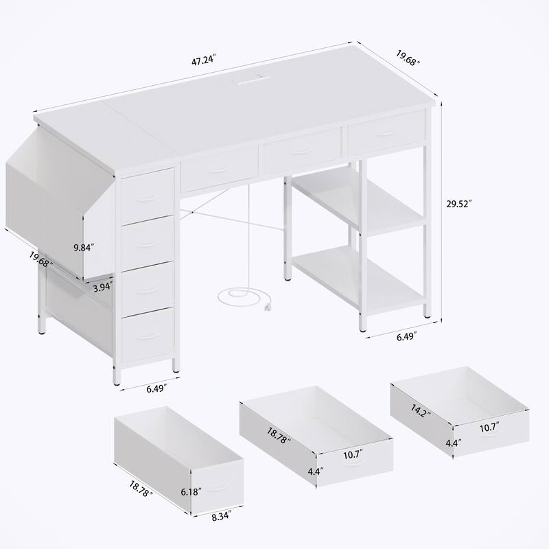 Versatile Computer Desk Vanity Table Writing Desk Rectangular Writing Desk with Power Outlet, 7 Drawers and Large Side Pocket