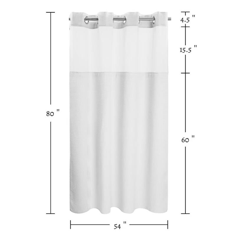 Cotton Blend Honeycomb Waffle Weave Shower Curtain with Snap-in Liner