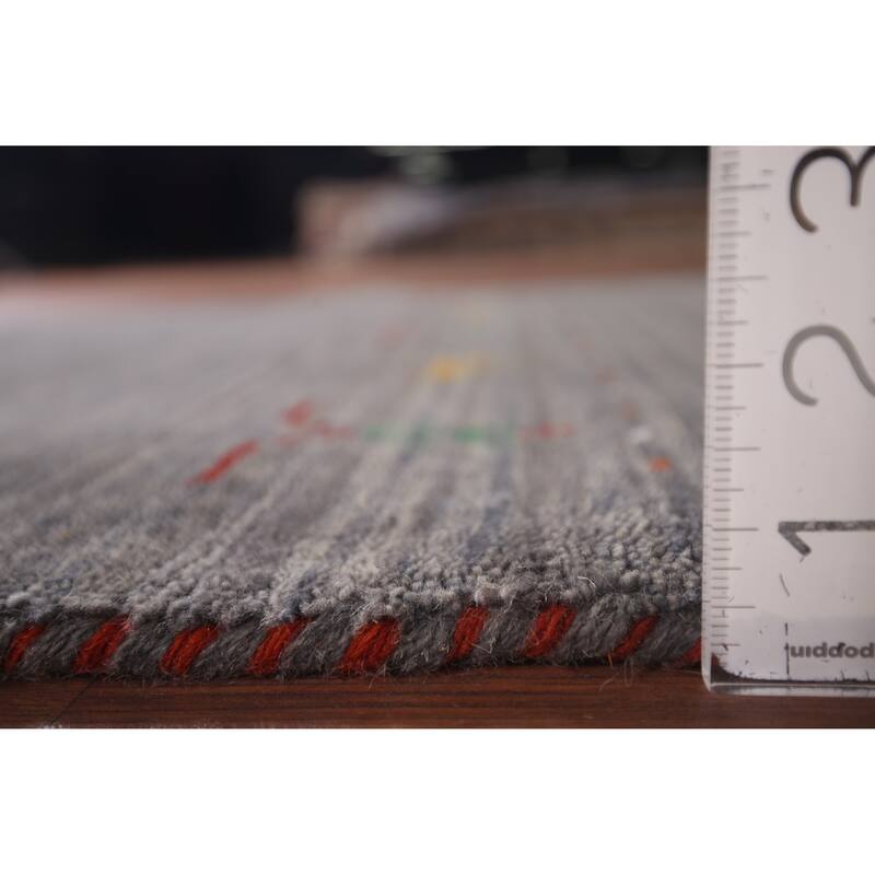 Dark Gray Striped Gabbeh Oriental Runner Rug Hand-Knotted Wool Carpet - 2'9"x 9'6"