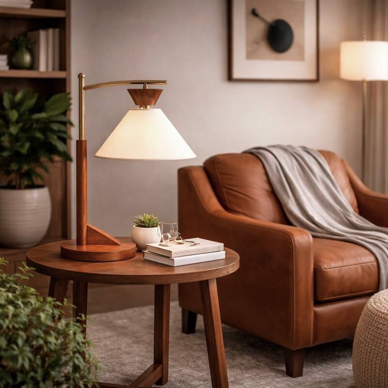 Lorient Wood and Linen Table Lamp with Brushed Gold Accents