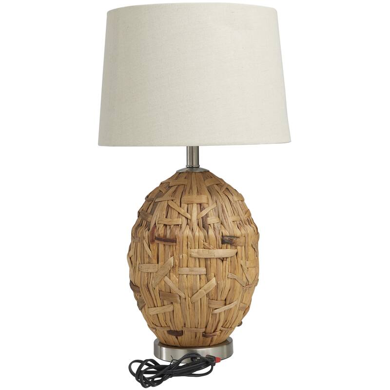 Seagrass Handmade Woven Room Table Lamp with Silver Base - Brown - Roche River Decor