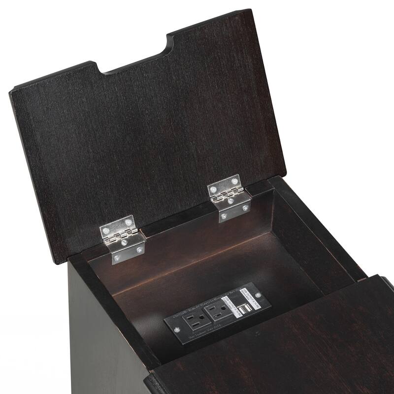 End Table Flip Top Side Table with USB Ports, One Multifunctional Drawer with cup holders, Sofa Couch Table with Bookshelf