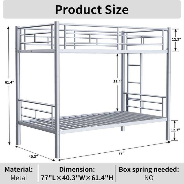 Twin Over Twin Bunk Bed with Ladder, Able to Split, Silver