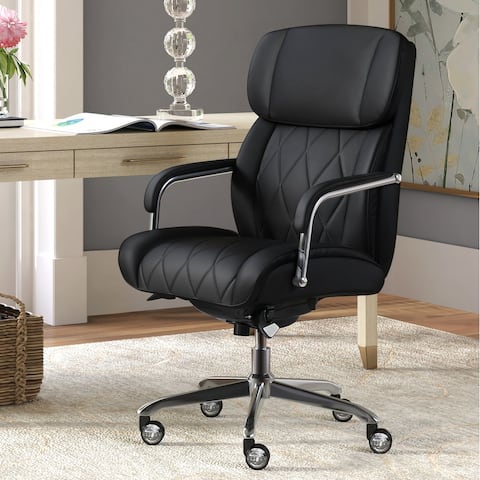 La-Z-Boy Sutherland Quilted Leather Executive Office Chair with Padded Arms, High Back Ergonomic Desk Chair with Lumbar Support