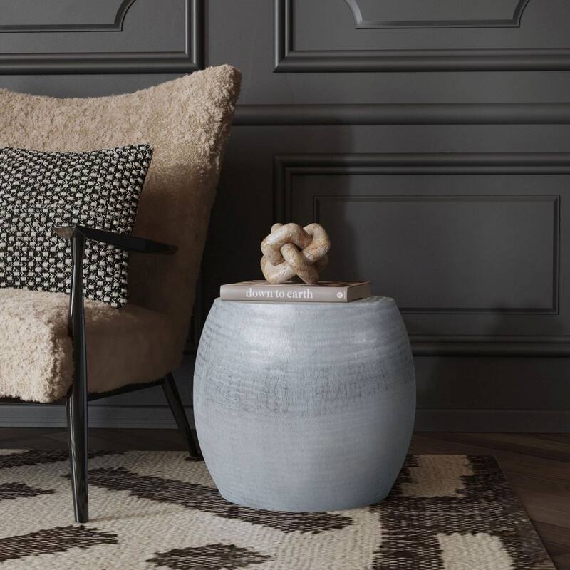 Hammered Metal Drum Accent Side Table by East at Main - Aluminum - Silver