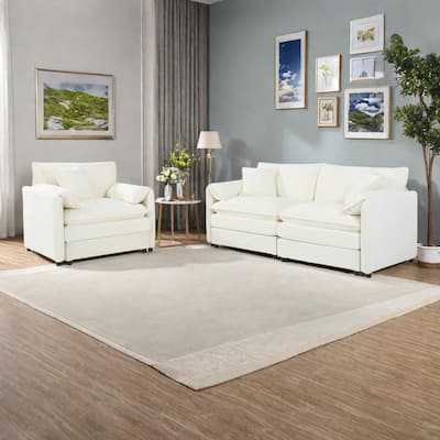 3-pieces Chenille Cloud Loveseat Sofa & Armchair Set with Deep Seat Couch and 3 Pillows