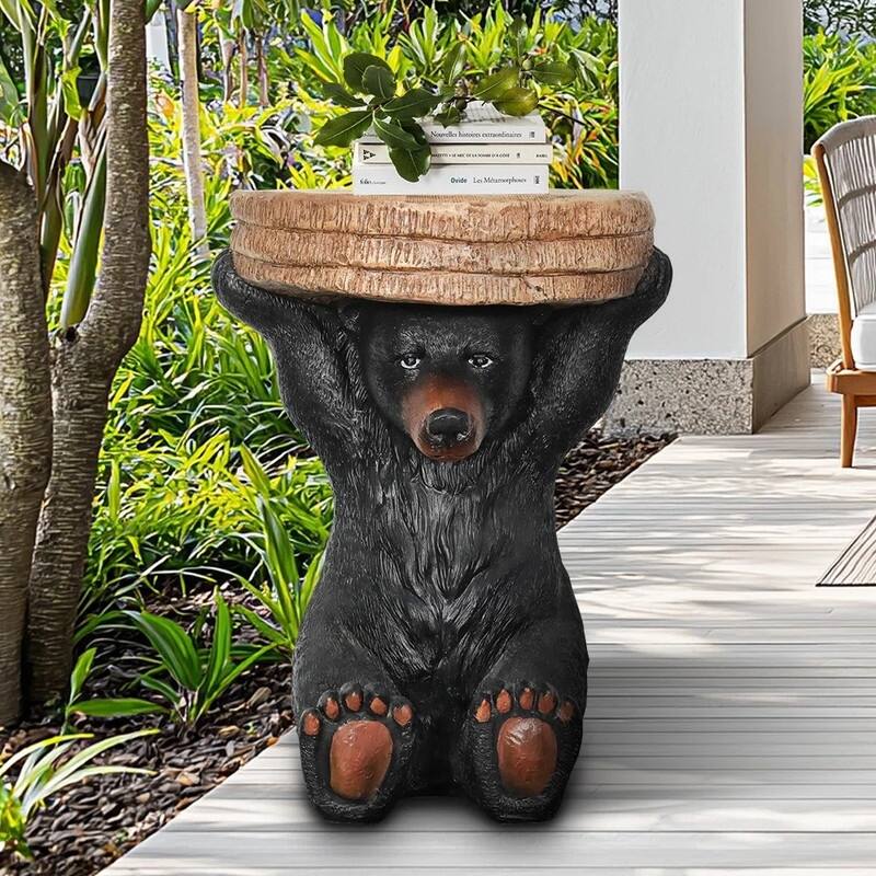 SunJet 20.8" Tall Black Bear Side Table Statue - 20.8'' H X 15.7'' W X 13.3'' D