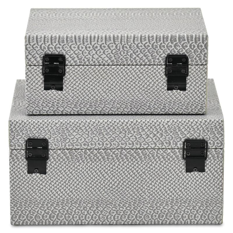Handcrafted Snakeskin Nesting Boxes - 10.25" - Gray - Set of 2