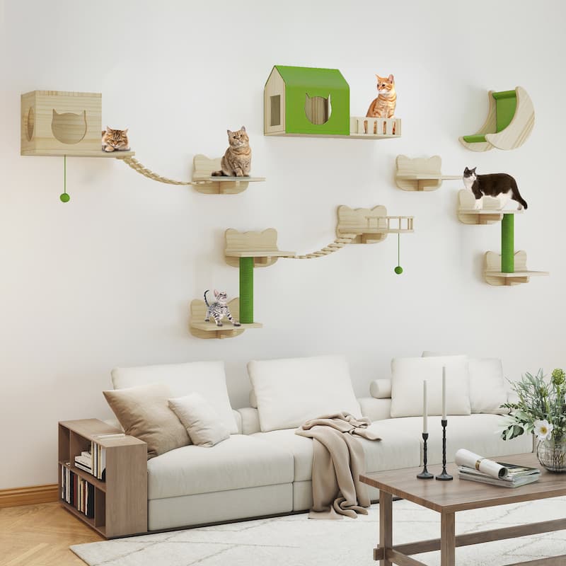 Moasis Wood Wall-Mounted Cat Furniture, Cat Wall Shelves and Perches