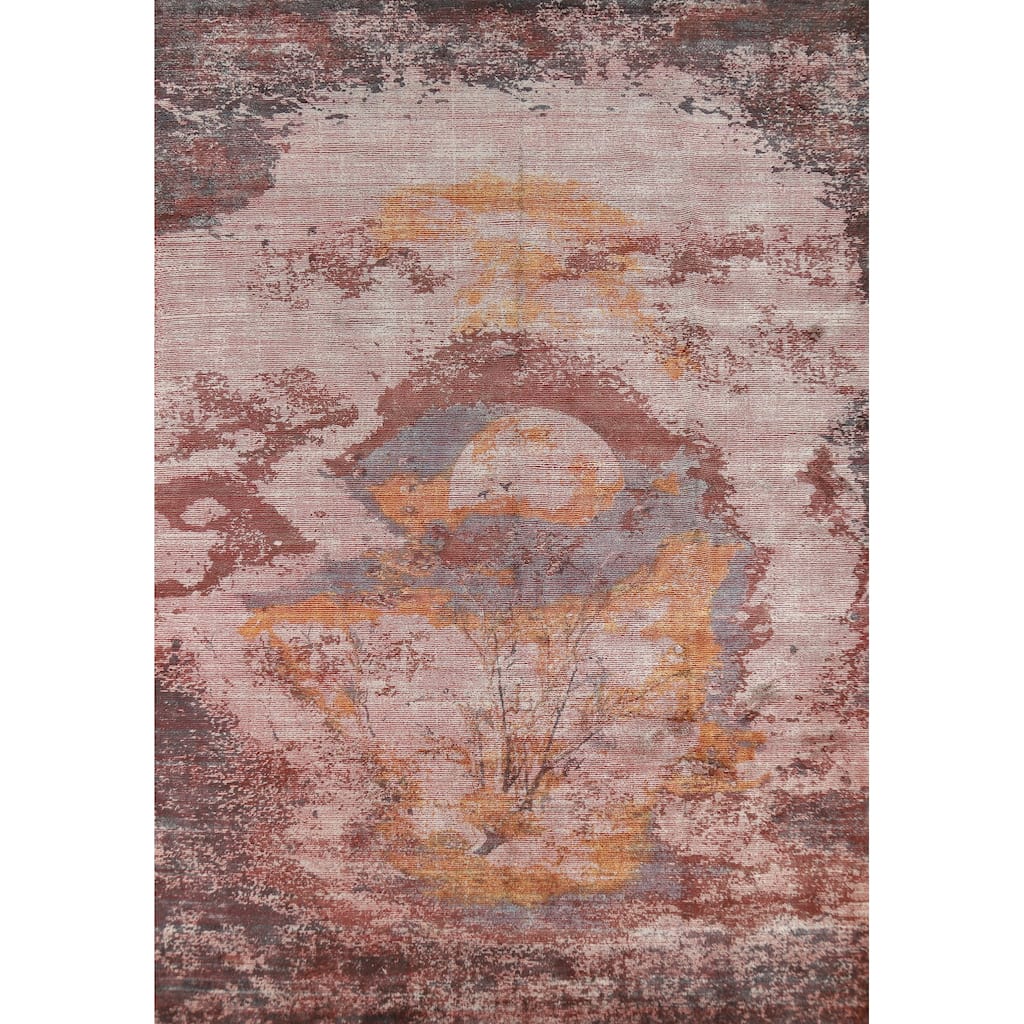 Landscape Modern Abstract Indian Area Rug Handmade Wool Carpet - 8'3"x 11'8"