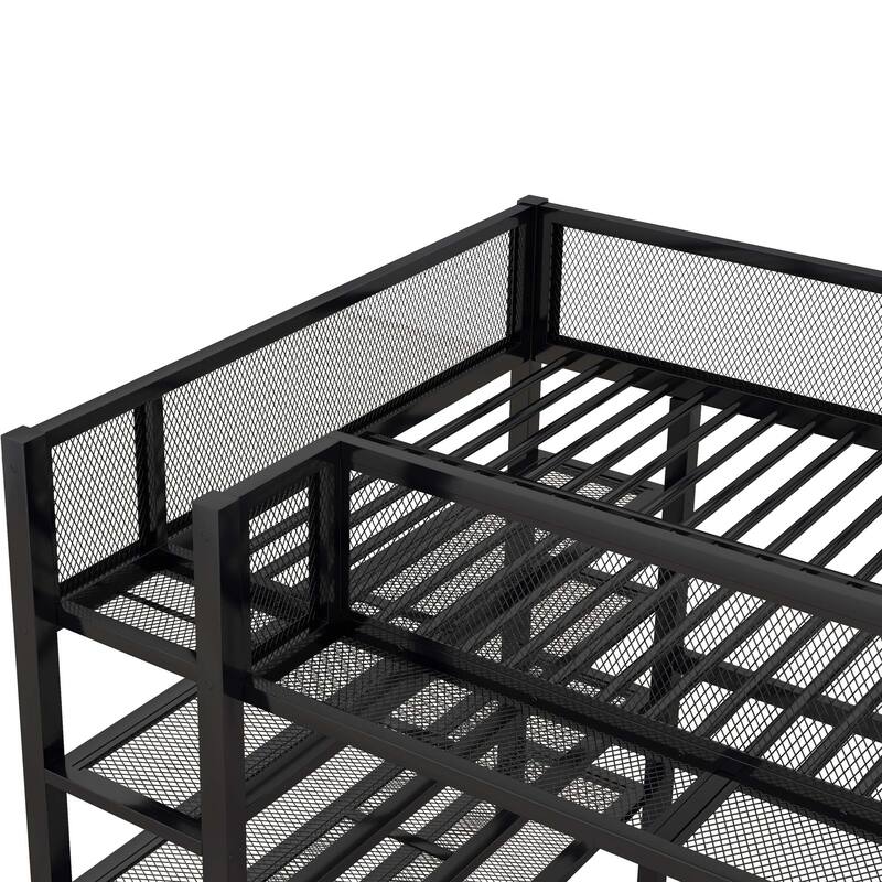 Metal Loft Bed with 4-Tier Shelves and Storage