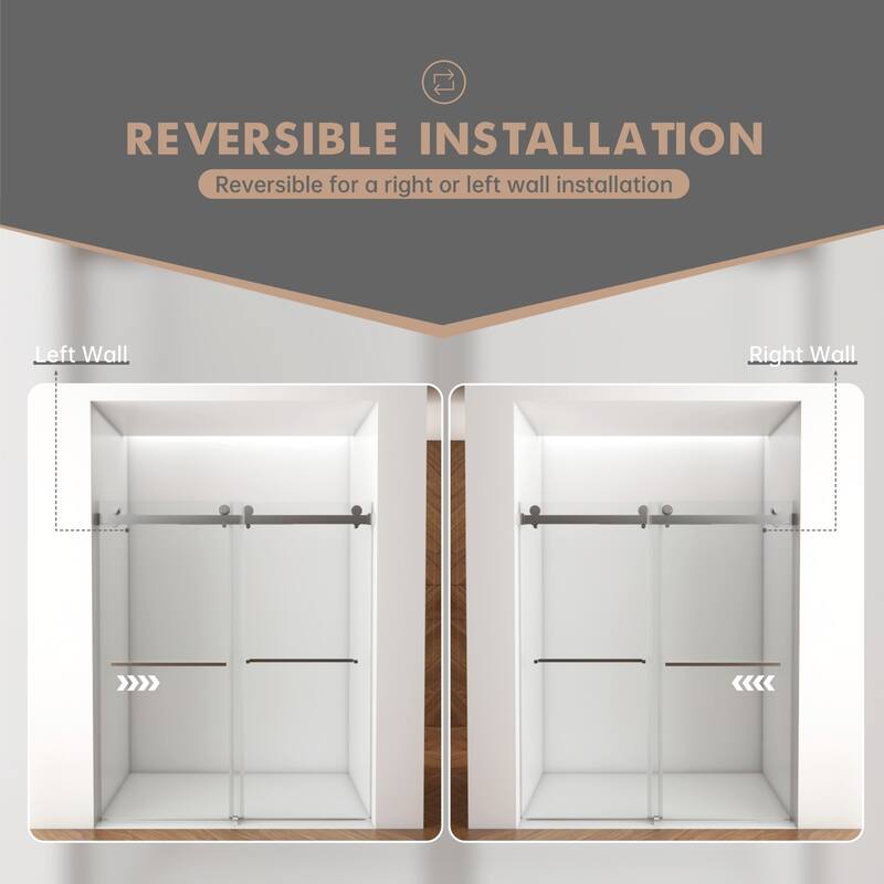 56"-60"W x 70"Frameless Sliding Shower Door with Clear Tempered Glass