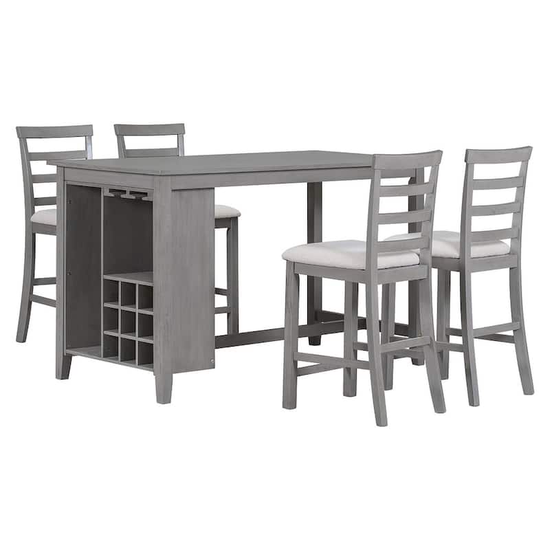 5 PCS Multi-Functional Rubber Wood Dining Set withIntegrated 9 Bar Wine Compartment