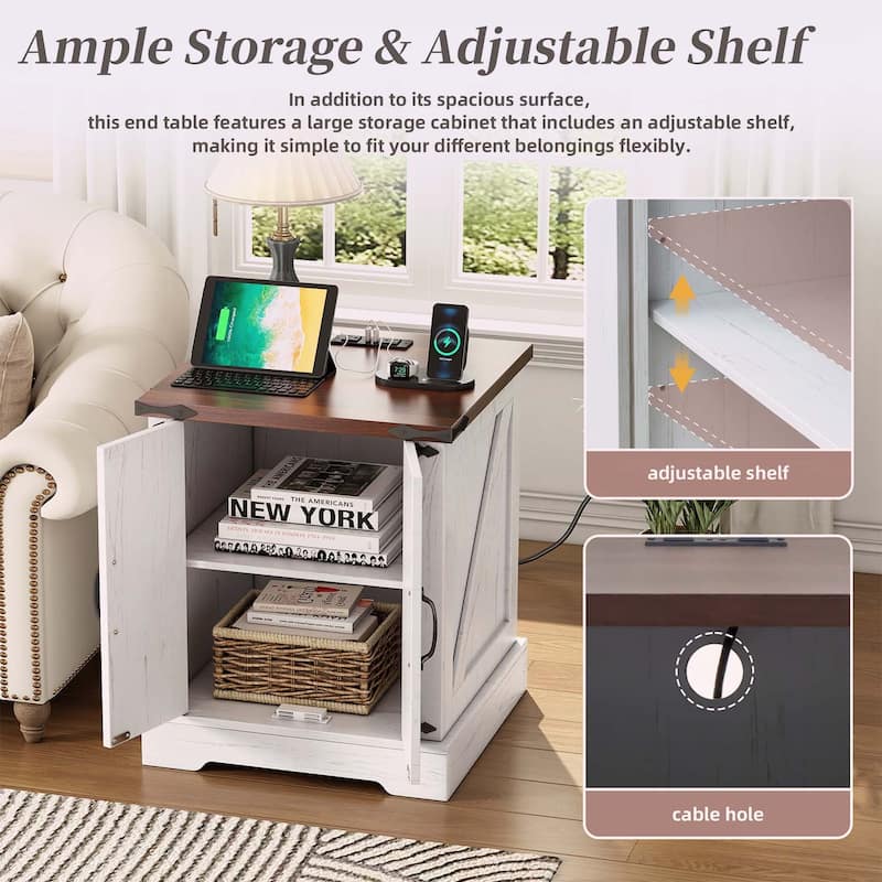 Farmhouse End Table with Charging Station