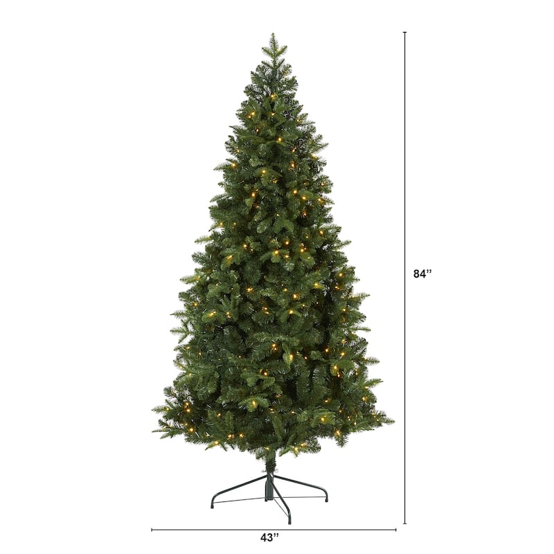 7ft. Spruce Flat Back Artificial Christmas Tree with 220 Clear LED Lights & 953 Branches - Space-Saving Holiday X-Mas Tree