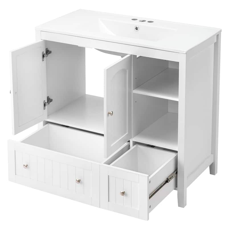 Modern Lacquered Bathroom Organizer Cabinet with Two Drawers and Dual Doors for Storage - 35.82”(H) x 18.11(W) x 32.28 (D)