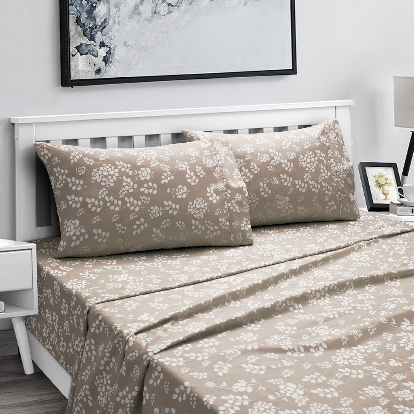 4 Pcs Soft Deep Pocket Floral Bed Sheet Set in Cal King Size On Sale Bed Bath Beyond 39322262
