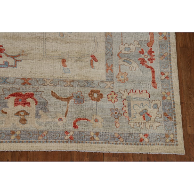Hand Knotted Oriental 100% Wool Carpet Transitional All-Over Beige & Ivories Oushak Area Rug - 9' 11'' X 8' 2''