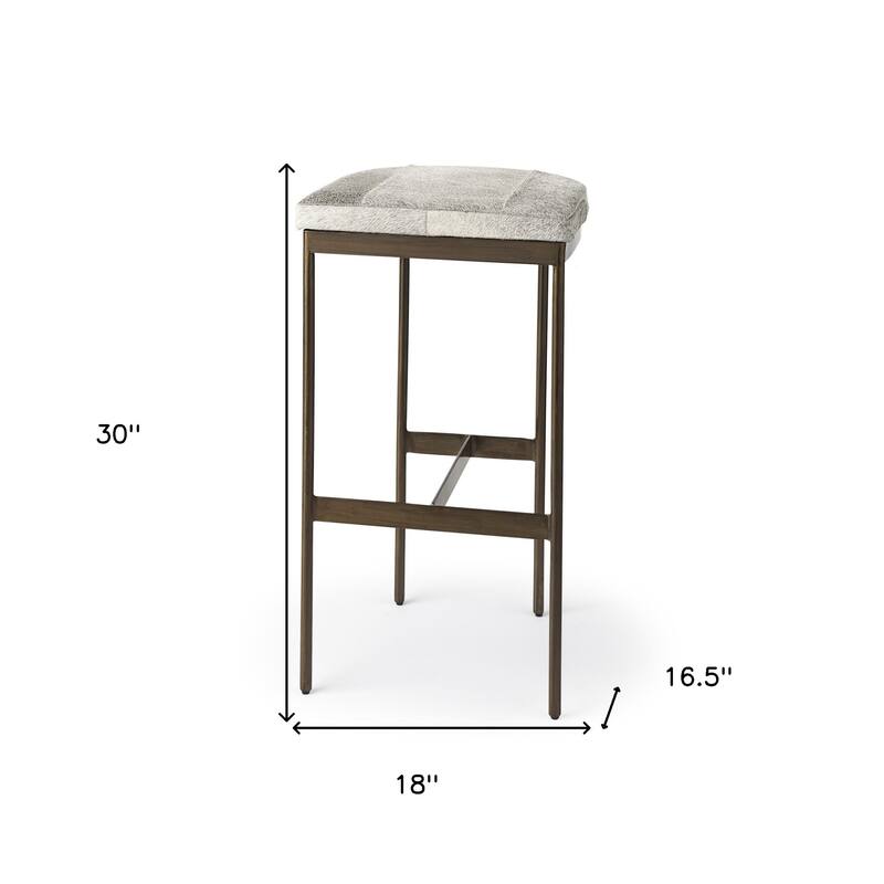 30-Inch Height Stylish Grey Faux Leather Bar Chair with Gold Frame and Backless Footrest - 30”H x 18”W x 16.5”D