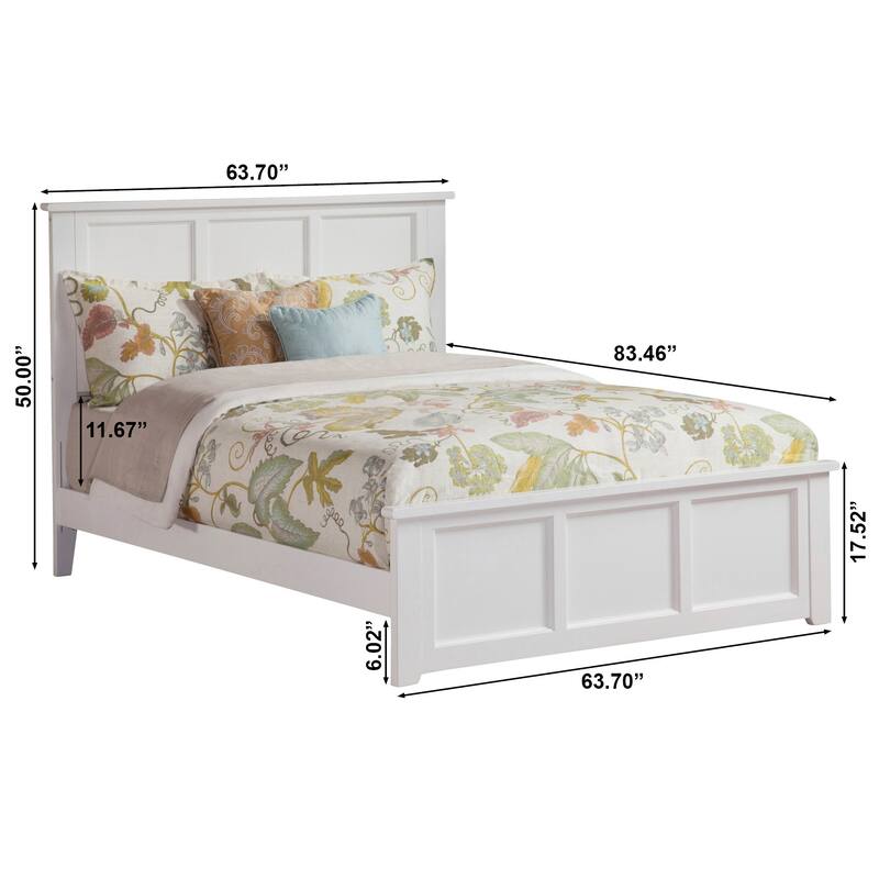 AFI Madison Queen Size Platform Bed with Matching Footboard & Charging Station in White