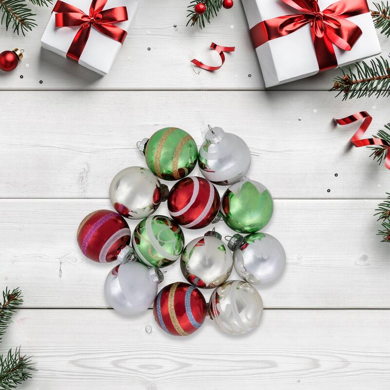 12ct Multi Color Vintage Design Glass Ball Christmas Ornaments 2.25"