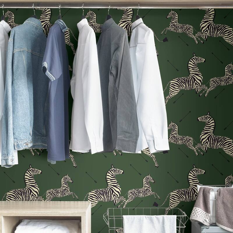 Scalamandre Serengeti Green Zebra Safari Self Adhesive Peel & Stick Wallpaper