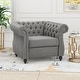 preview thumbnail 4 of 3, Roomfitters Tufted Chesterfield Accent Chair with Rolled Arms and Nailhead Trim, Upholstered Armchair for Living Room, Grey