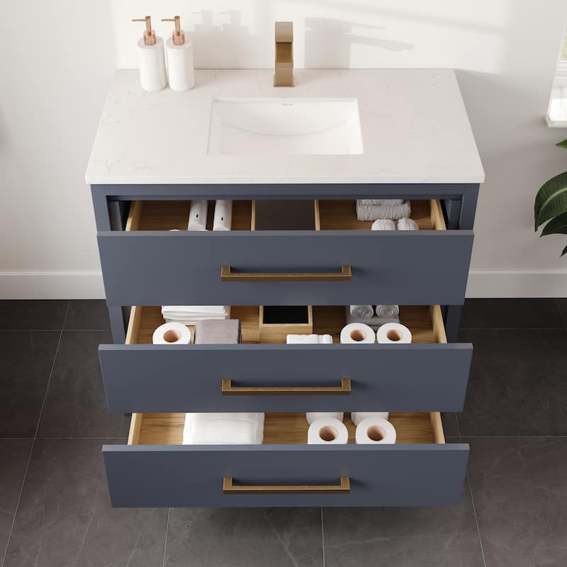 Eviva Curio Bath Vanity with WH Carrara Quartz Top and Undermount Sink