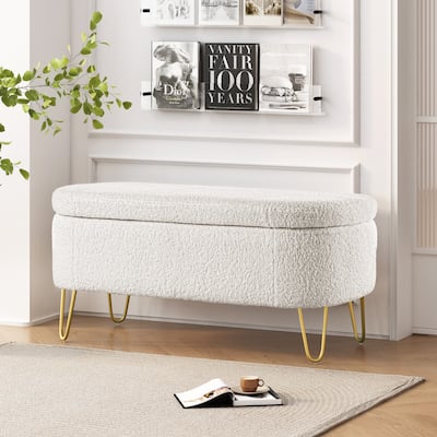 Fazi Oval Boucle Storage Ottoman Bench by Christopher Knight Home
