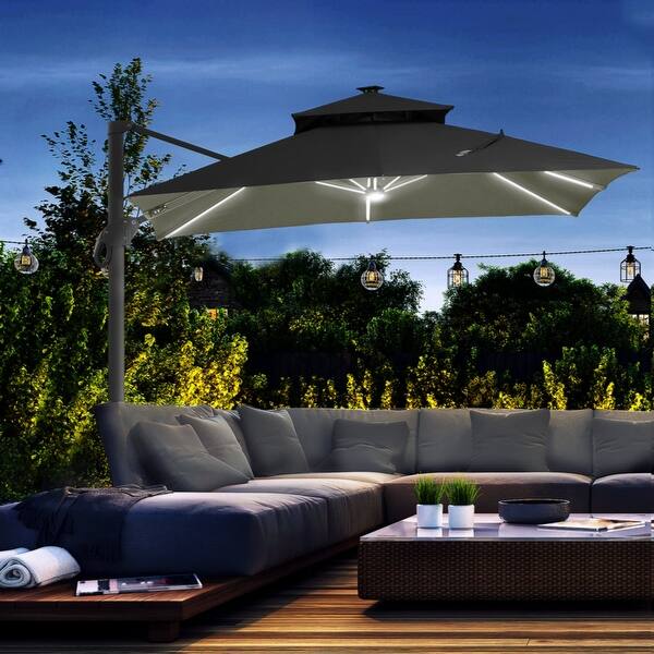 10FT Cantilever Patio Umbrella with Solar LED Lights, Double Top Square  Outdoor Offset Umbrella with 360 Rotation,Dark Gray - Bed Bath & Beyond -  40352044