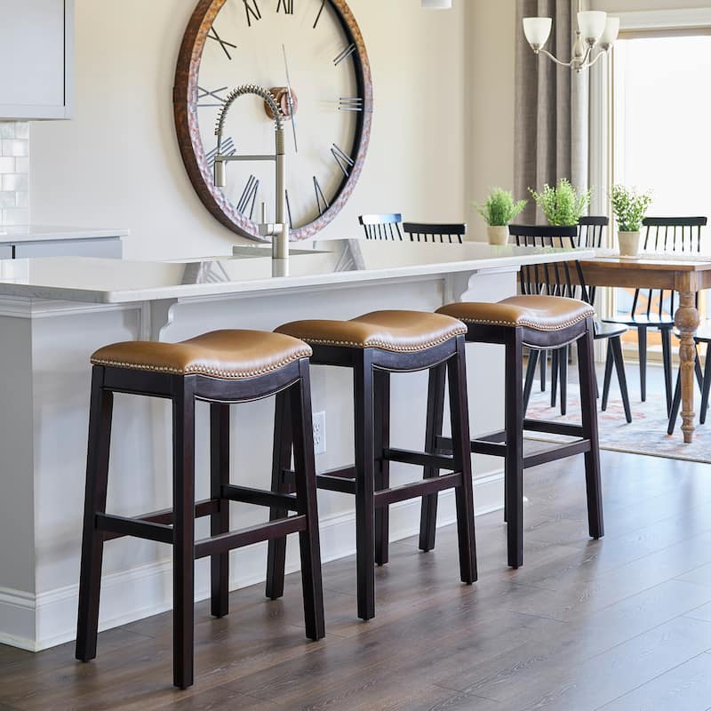 Julian 31" Espresso Bar Stool with Tan Faux Leather seat