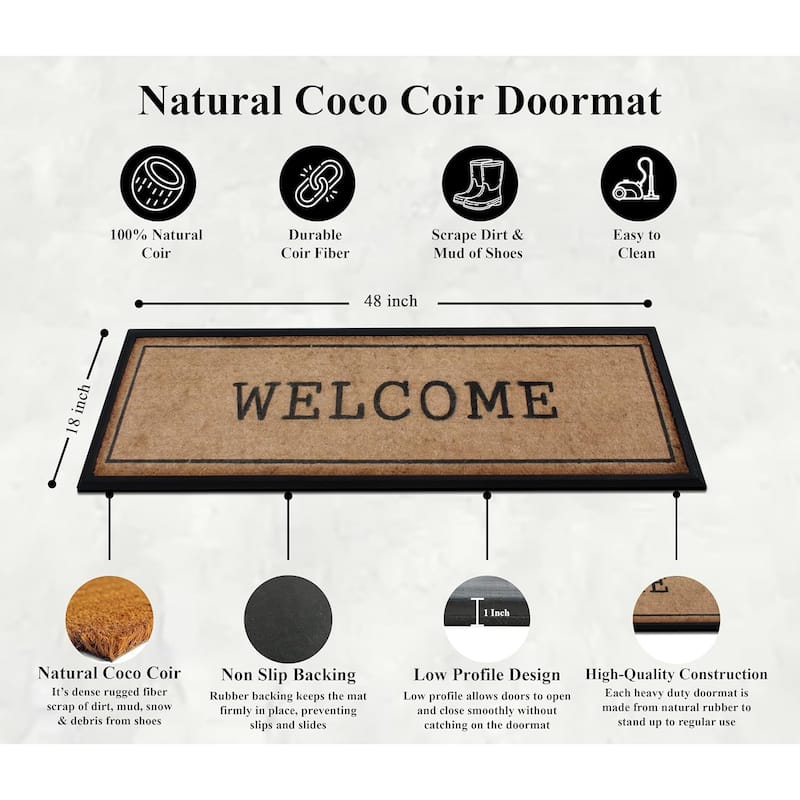 A1HC Natural Rubber and Coir Thick Heavy Duty Non Slip Doormat 18" X 48"