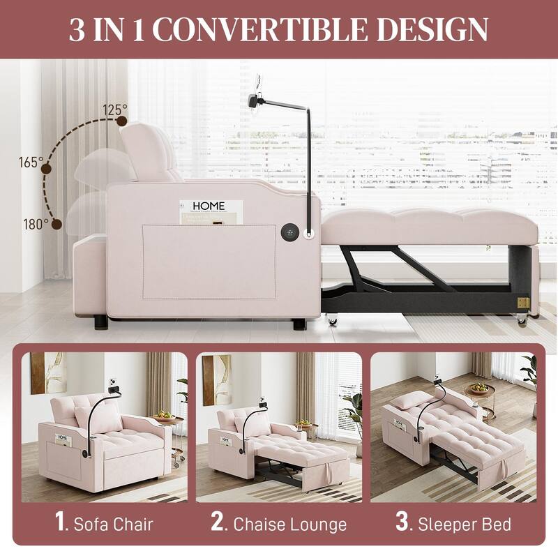 Ouyessir 3 in 1 Multi-Functional Convertible Single Sleeper Sofa Bed for Small Living Spaces