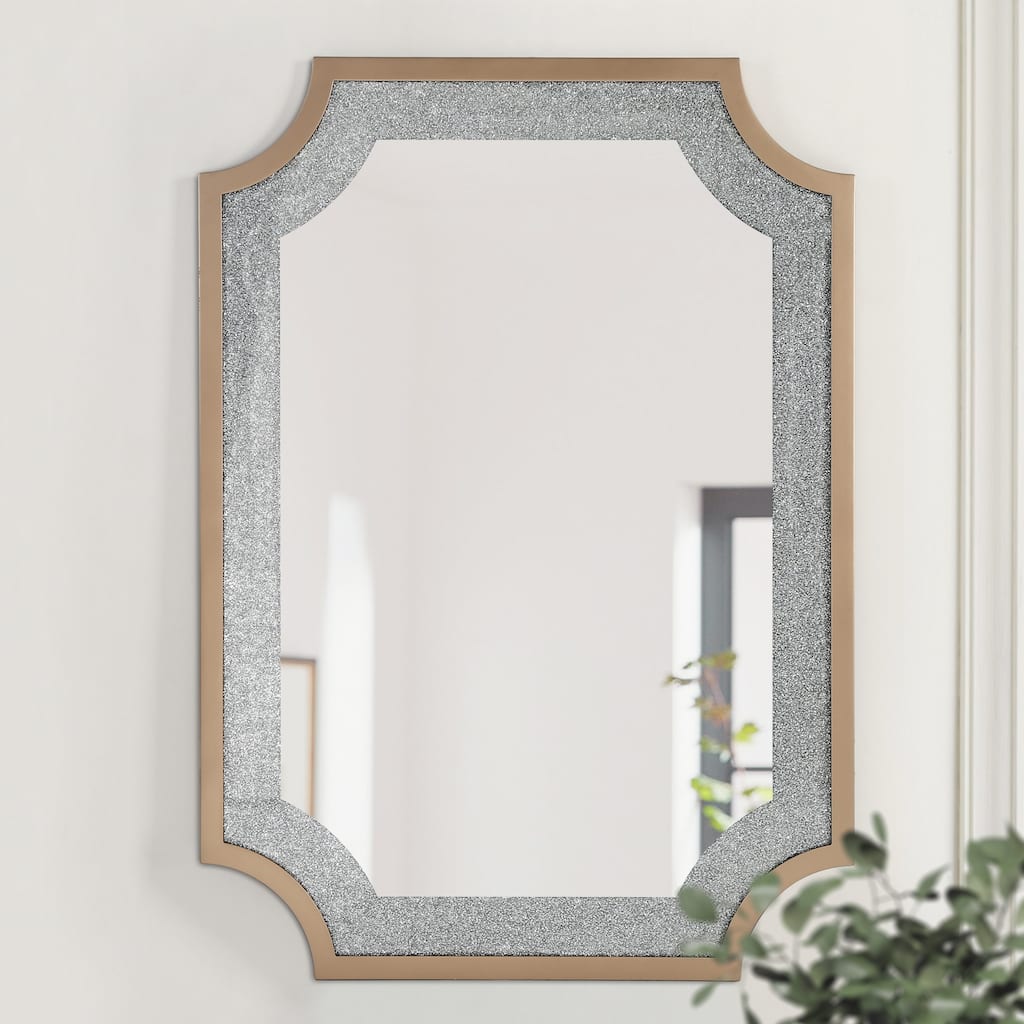 Rectangle Wall Mirror Sparkling Crystal Diamond Accent Bathroom Vanity Mirror