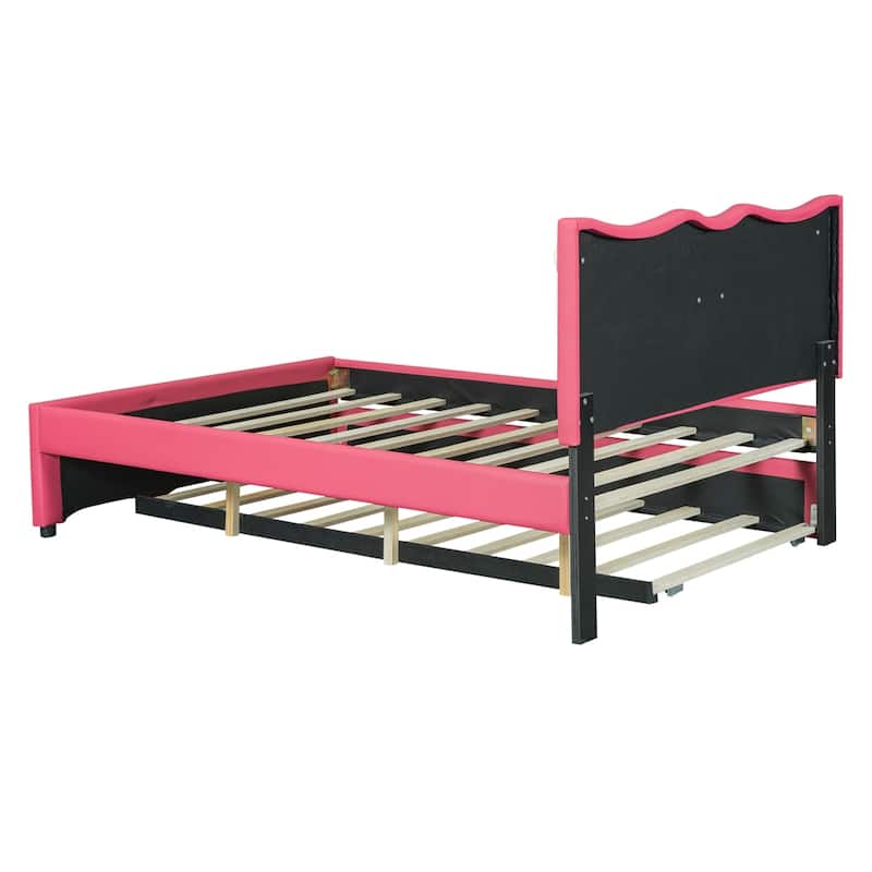 Full Size Upholstered Platform Bed with Trundle and Heart Shaped