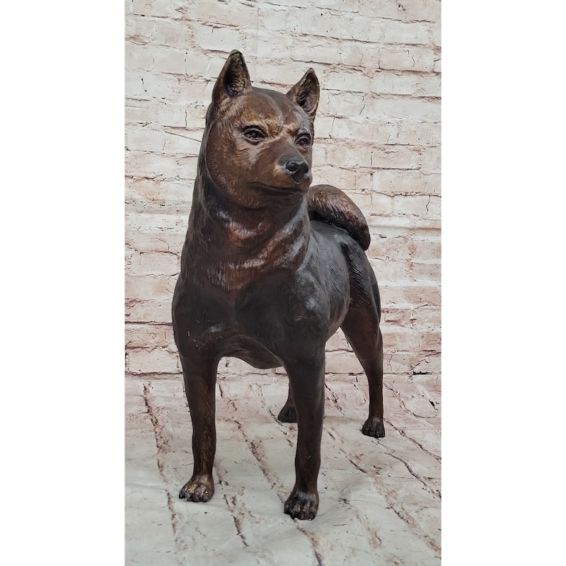 Shiba Inu Puppy Imitative Dog Bronze Sculpture Statue Figurine Collectible Art