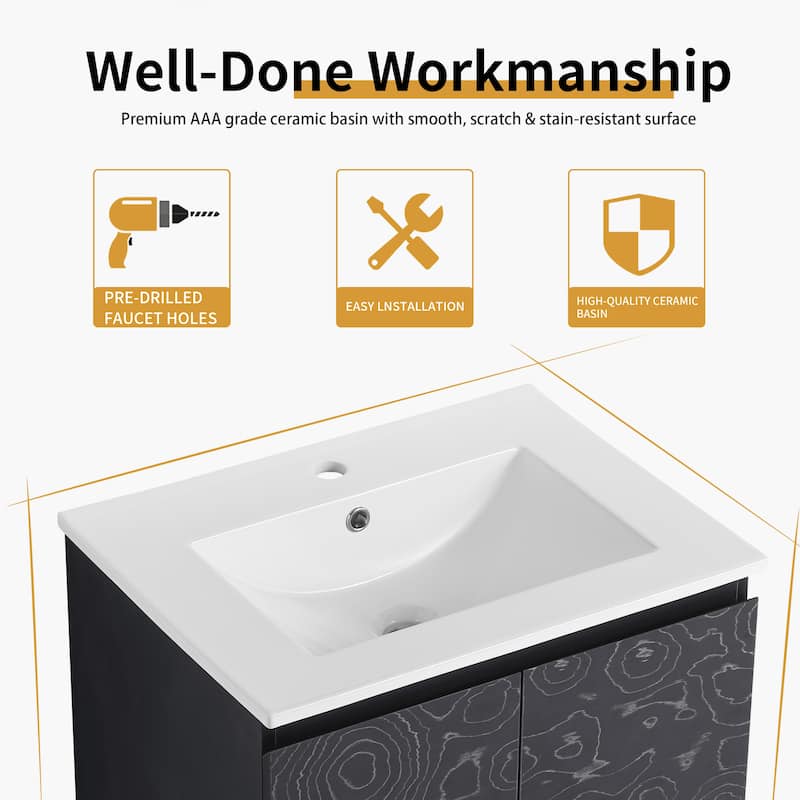 Bathroom Vanity With Sink In 24/30 Inch, Floating Bathroom Vanity with Soft Close Door
