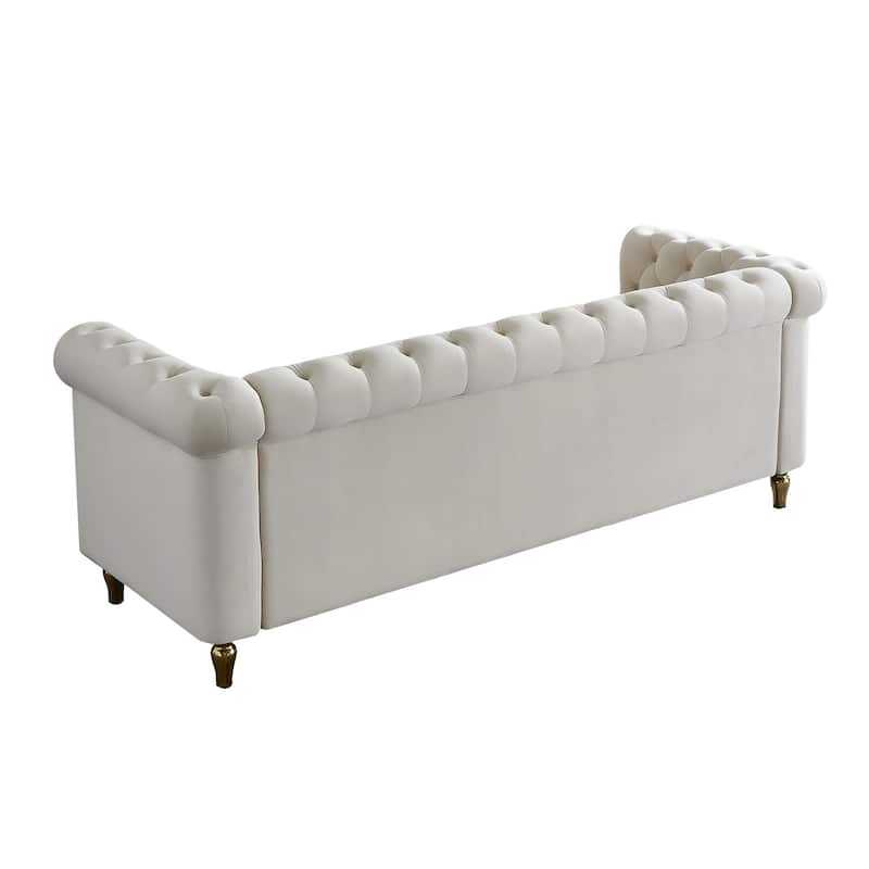Chesterfield Velvet Sofa with Golden Decorative Strip for Living Room