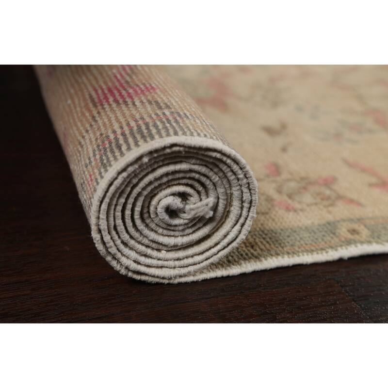 Antique Look Vegetable Dye Oushak Runner Rug Hand-knotted Wool Carpet - 1'9" x 10'3"