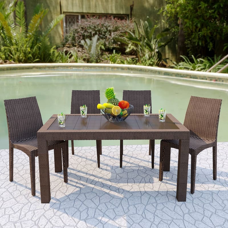 Outdoor Patio Dining Chairs, Set of 4 Stackable Polypropylene Chairs with Woven Design for Garden, Deck, or Pool