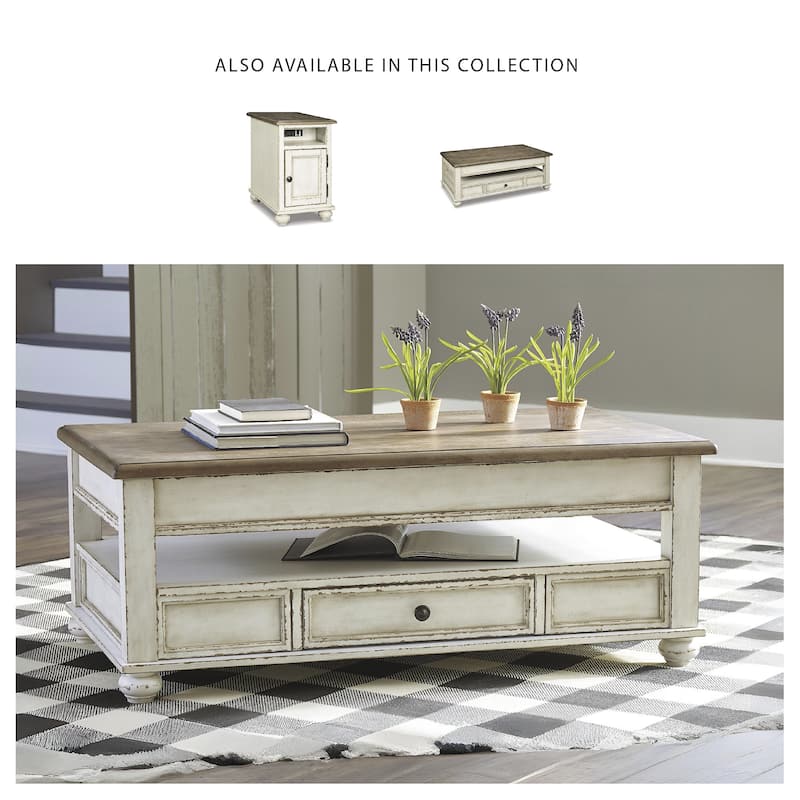 Realyn White/Brown Traditional Lift Top Cocktail Table