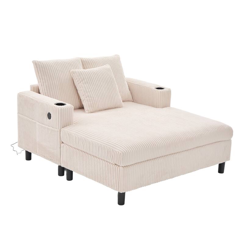 GDFStudio - Corduroy Recliner Sofa with USB Charging, RGB LED Light Strip - Suitable for Living Room and Bedroom