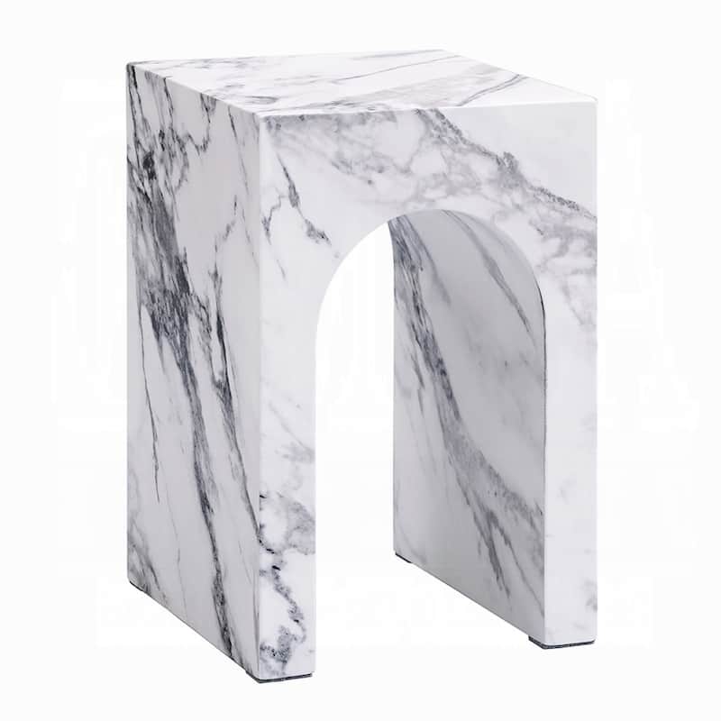 Ritzy End Table, White Marble Faux Stone Single Arch Design 12 Inch