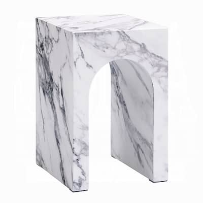 Ritzy End Table, White Marble Faux Stone Single Arch Design 12 Inch