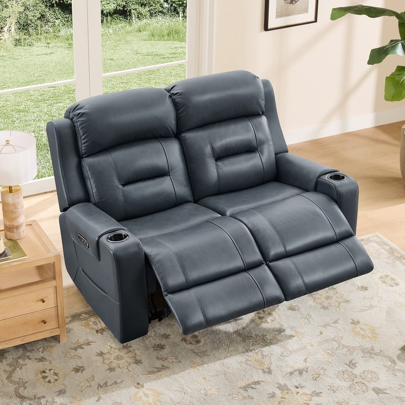 Spruce & Spring Genuine Leather Power Reclining Sofa with Wireless Charging