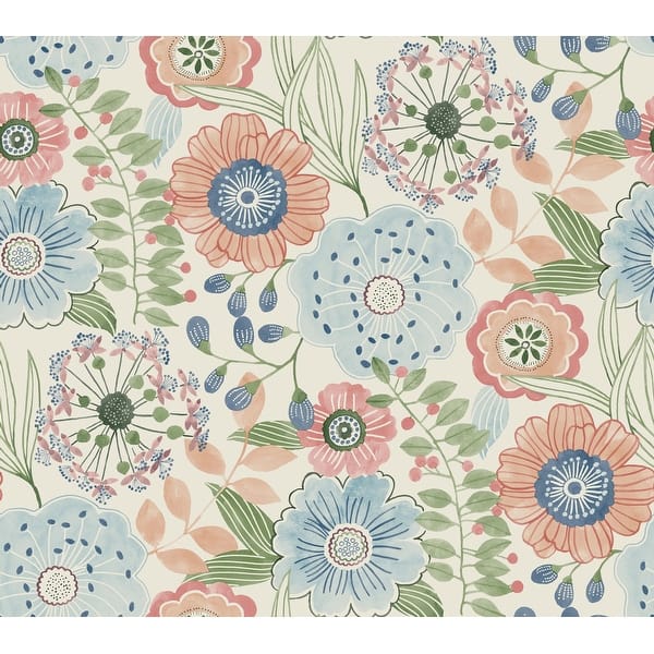 slide 2 of 7, York Wallcoverings Artistic Bouquet Multicolor Wallpaper