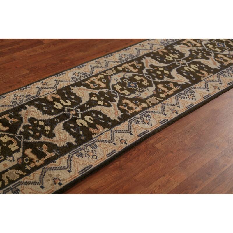 Transitional Oushak Runner Rug Handmade Wool Carpet - 2'7"x 9'10"