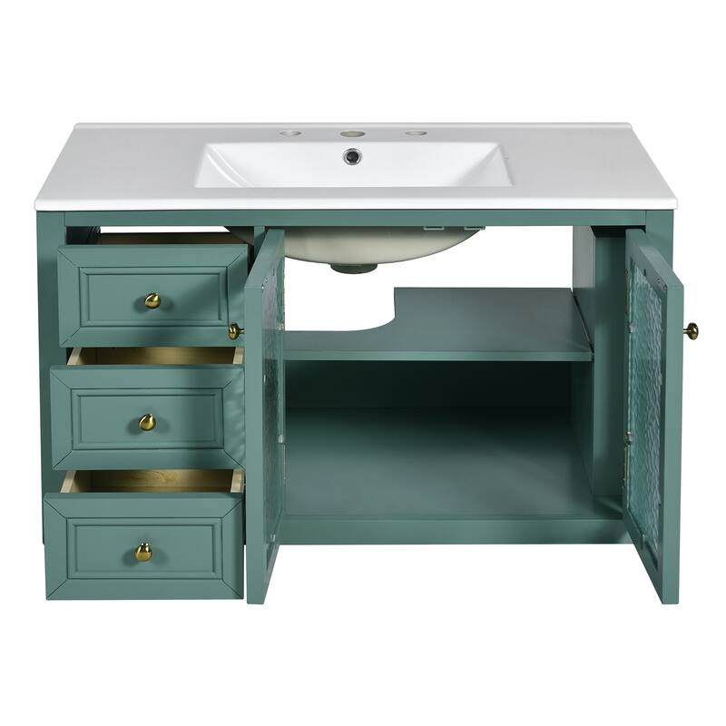 GDFStudio 36'' Wall Mounted Bathroom Vanity with Ceramic Sink, Floating Bathroom Storage Cabinet with 3 Drawers